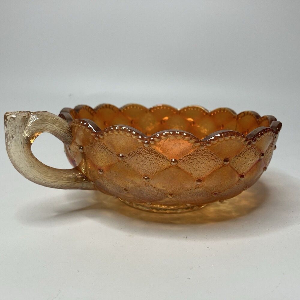 VTG Imperial Marigold Carnival Glass Pansy Iridescent Bowl w/Handle
